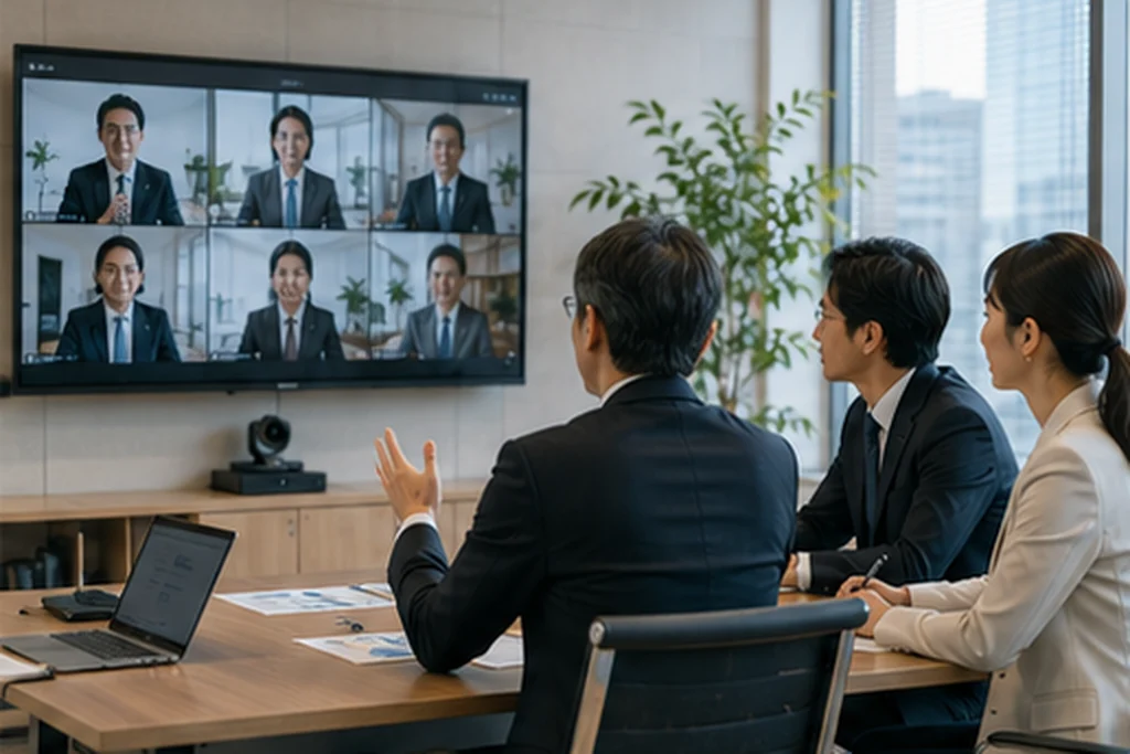 海外拠点とのオンライン会議をイメージしたシーン
