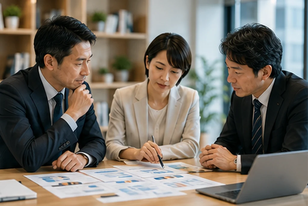 経営陣が事業の方向を検討する場面をイメージしたシーン